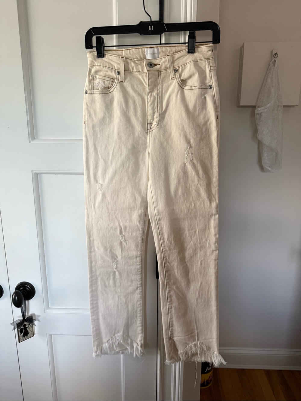 Jonathan Simkhai Off-White Cropped Frayed Hem Jeans